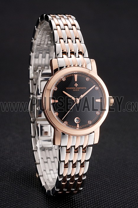 Vacheron Constantin Fine Black Dial With Diamonds Rose Gold Case Two Tone Bracelet