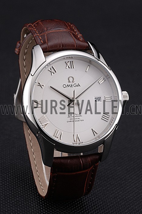 Omega DeVille White Dial Stainless Steel Case Brown Leather Strap 622830