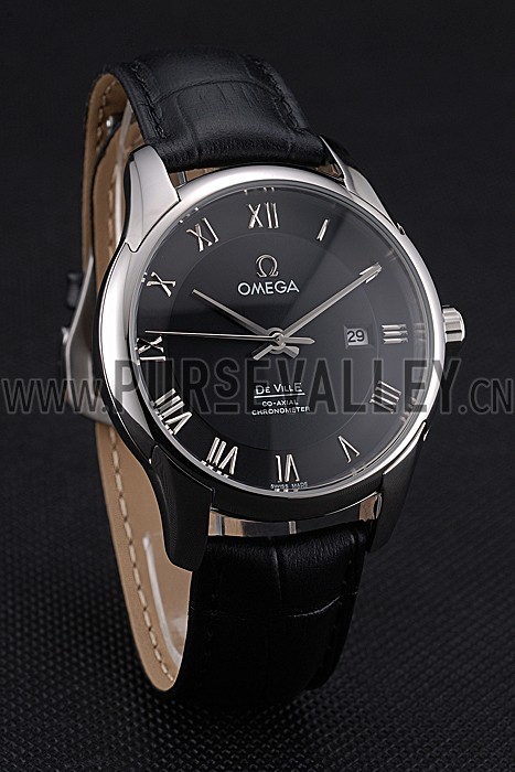 Omega DeVille Black Dial Stainless Steel Case Black Leather Strap 622829