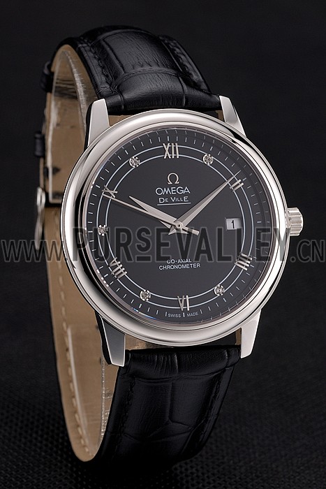 Omega De Ville Prestige Black Dial Stainless Steel Case Black Leather Strap