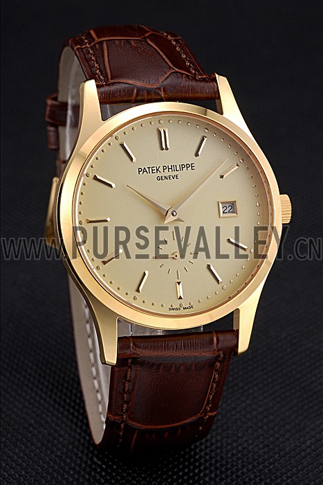 Patek Philippe Calatrava Gold Dial Gold Case Brown Leather Strap 622846