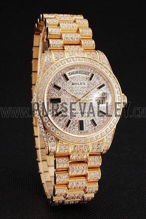 Swiss Rolex Day Date Yellow Gold Full Diamond Pave