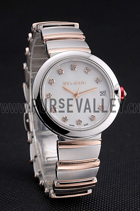 Bvlgari Lvcea White Dial Diamond Hour Markings Stainless Steel Case Two Tone Bracelet