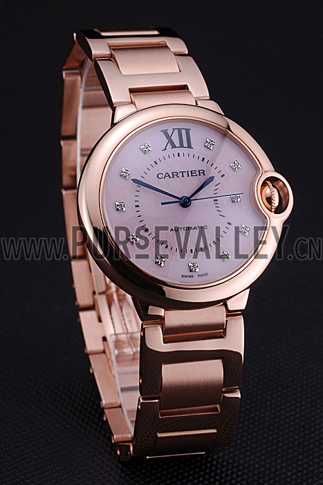 Swiss Cartier Ballon Bleu de Cartier Pink Diamond Dial Gold Bracelet 622556