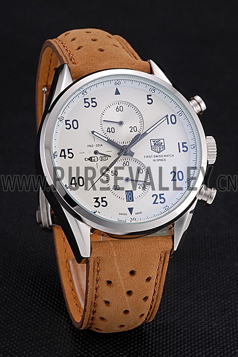 Tag Heuer Carrera SpaceX-7 White Dial Silver Stainless Steel Case Brown Suede Strap