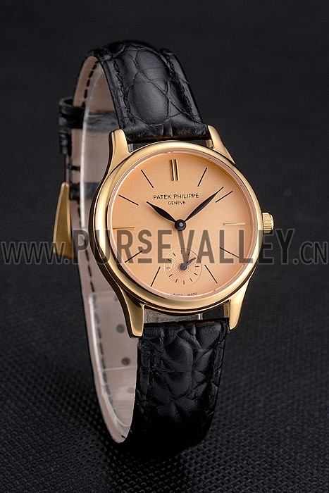 Patek Philippe Calatrava Gold Dial And Case Gold Case Black Leather Strap