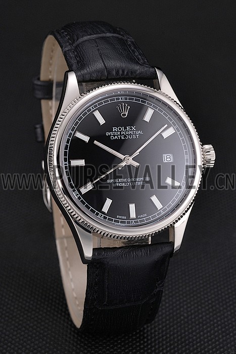 Swiss Rolex Datejust Black Dial Stainless Steel Case And Bracelet
