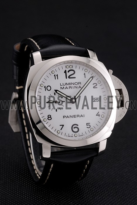 Swiss Panerai Luminor Marina 3 Days White Dial Stainless Steel Case Black Leather Strap