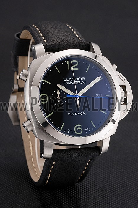Panerai Luminor 1950 3 Days Chrono Flyback Black Dial Stainless Steel Case Black Leather Strap