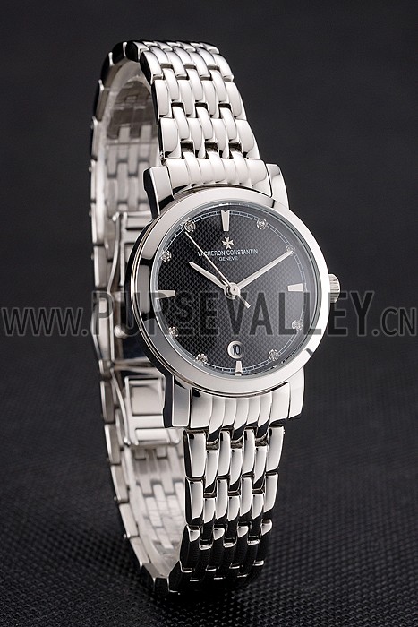 Vacheron Constantin Fine Black Dial Silver Marks Stainless Steel Case And Bracelet