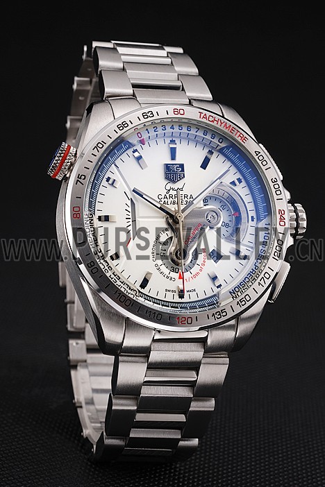 Tag Heuer Carrera Tachymeter Bezel White Dial Stainless Steel Strap