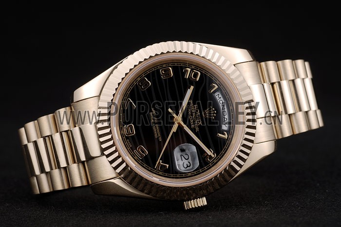 Rolex Swiss DayDate Gold Stainless Steel Ribbed Bezel Black Dial 41998