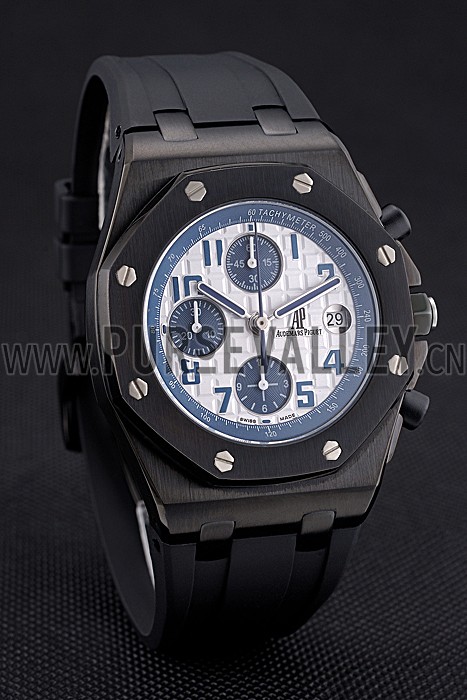 Swiss Audemars Piguet Royal Oak Offshore White And Blue Dial Black Steel Case Black Rubber Strap 622852