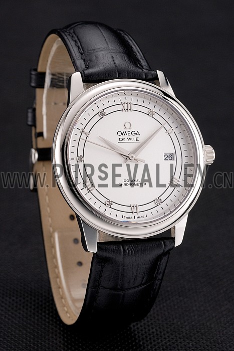 Omega De Ville Prestige White Dial Stainless Steel Case Black Leather Strap