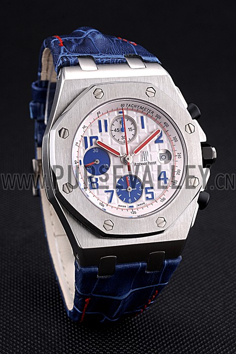 Swiss Audemars Piguet Royal Oak Offshore White Dial Stainless Steel Case Blue Leather Strap 622850