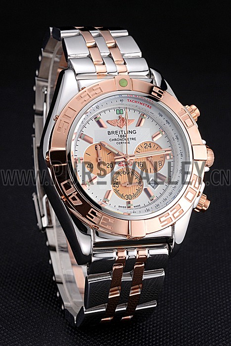 Breitling Chronomat White Dial Rose Gold Bezel And Subdials Stainless Steel Case Two Tone Bracelet