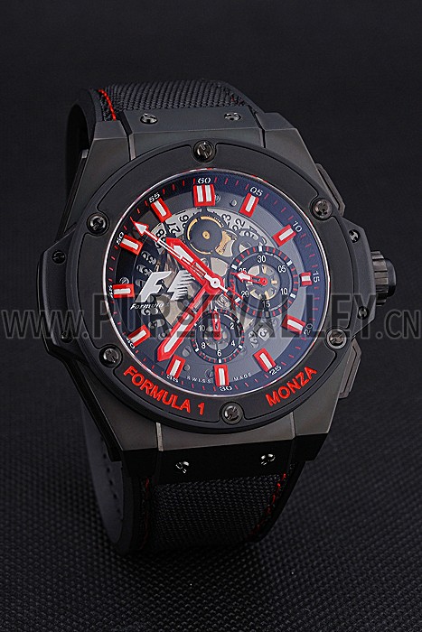 Swiss Hublot Big Bang Limited Edition Formula 1 Black And Red Skeletonised Dial Black Case Black Fabric Strap 62286