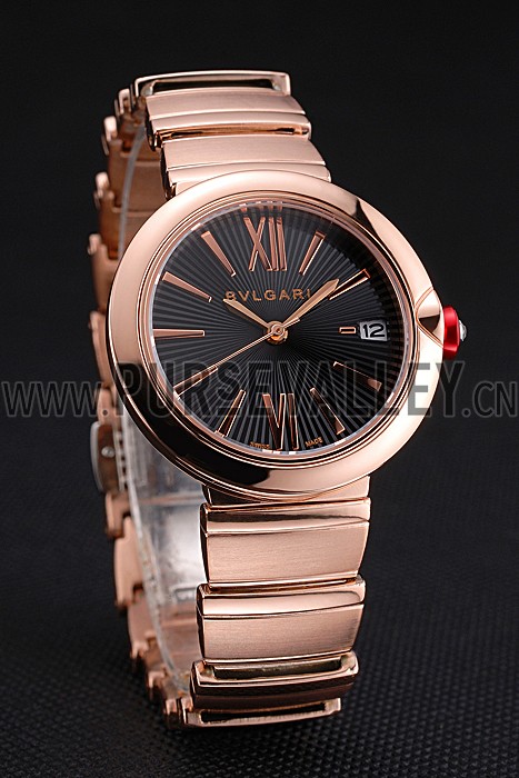Bvlgari Lvcea Black Dial Rose Gold Numerals Rose Gold Case And Bracelet