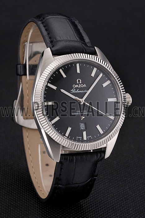 Omega Globemaster Black Dial Stainless Steel Case Black Leather Strap