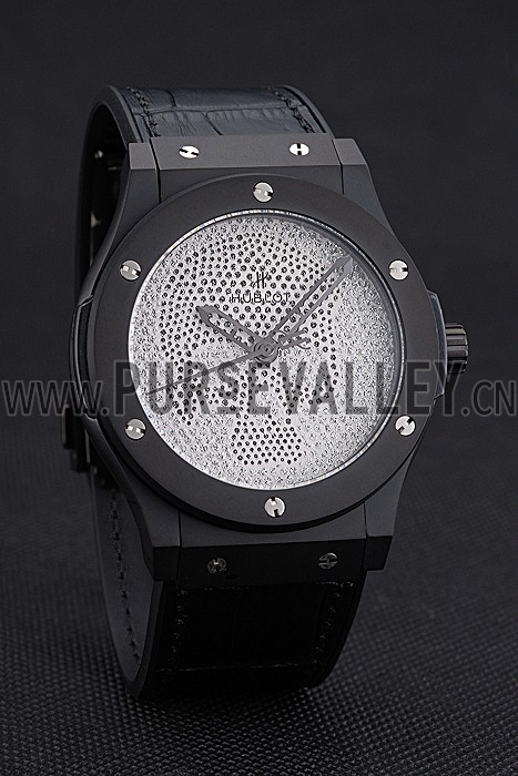 Hublot Classic Fusion Diamond Skull Dial Black Steel Case Black Leather Strap 622815