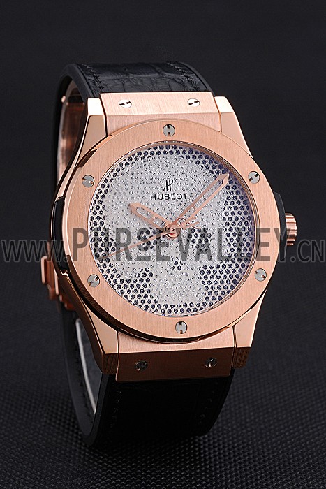 Hublot Classic Fusion Diamond Skull Dial Gold Case Black Leather Strap 622816
