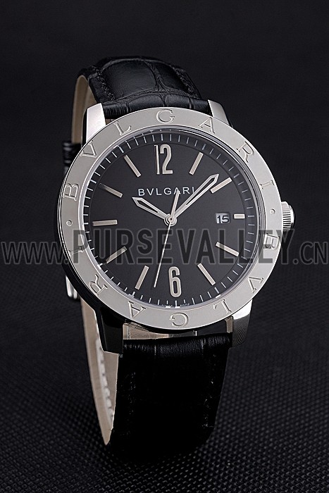 Bvlgari Solotempo Black Dial Stainless Steel Case Black Leather Strap 622738