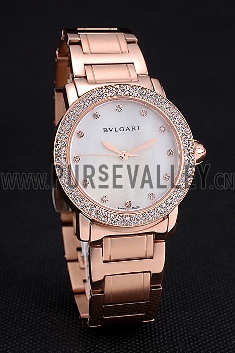 Bvlgari Solotempo White Dial Diamond Bezel Rose Gold Case And Bracelet 622744