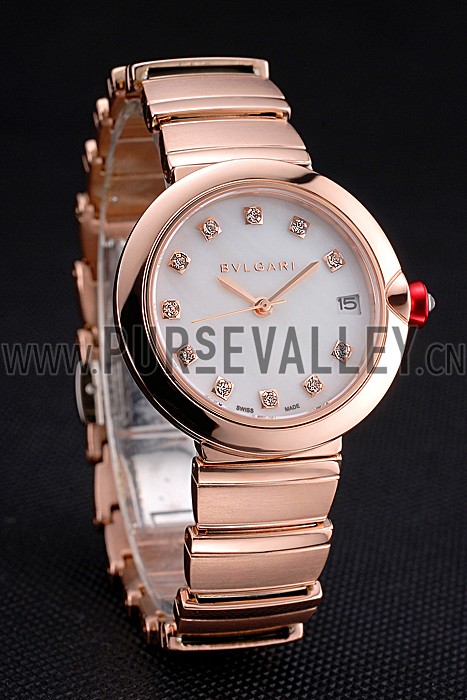 Bvlgari Lvcea White Dial Diamond Hour Markings Rose Gold Case And Bracelet