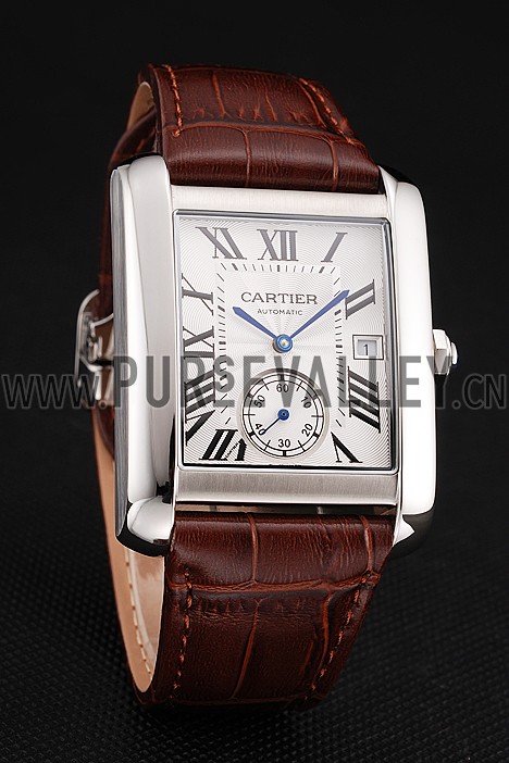 Swiss Cartier Tank MC White Dial Stainless Steel Case Brown Leather Strap