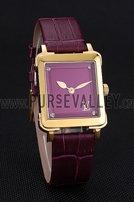 Louis Vuitton Emprise Purple Dial Gold Case Purple Leather Strap 622787