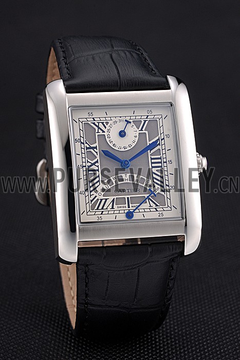 Cartier Tank White Dial Stainless Steel Case Black Leather Strap 622761