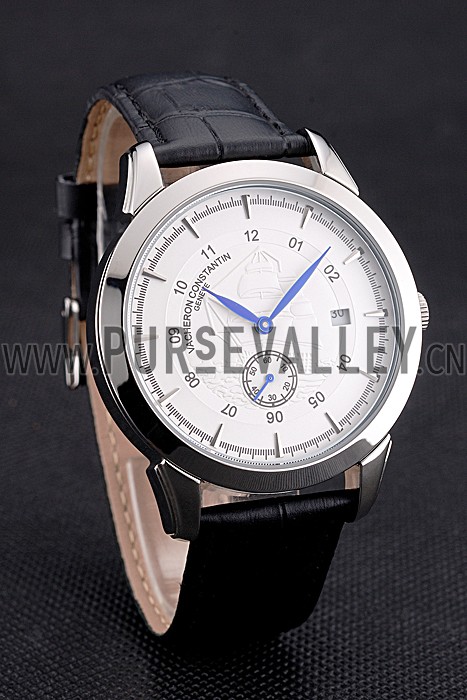Vacheron Constantin Traditionnelle White Ship Dial Stainless Steel Case Black Leather Strap