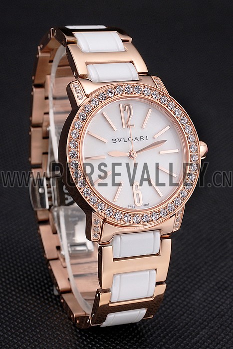 Bvlgari Bvlgari White Dial Gold Case Diamond Bezel Two Tone Bracelet