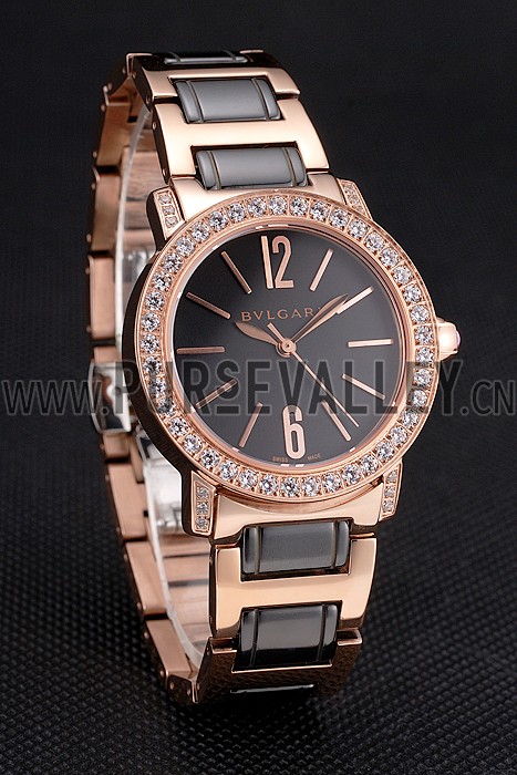 Bvlgari Bvlgari Black Dial Gold Case Diamond Bezel Two Tone Bracelet