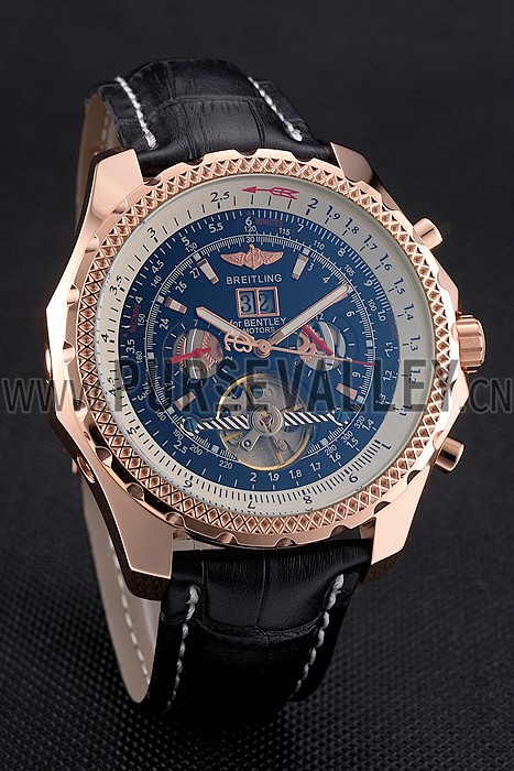 Breitling For Bentley Mulliner Tourbillon Black Dial Rose Gold Case Black Leather Strap