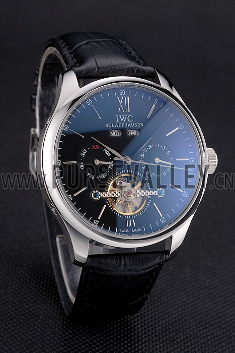 IWC Portofino Tourbillon Black Dial Stainless Steel Case Black Leather Strap