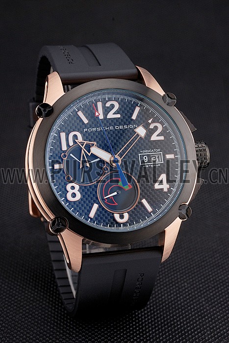 Porsche Design Indicator Black Dial Gold Case Black Rubber Strap