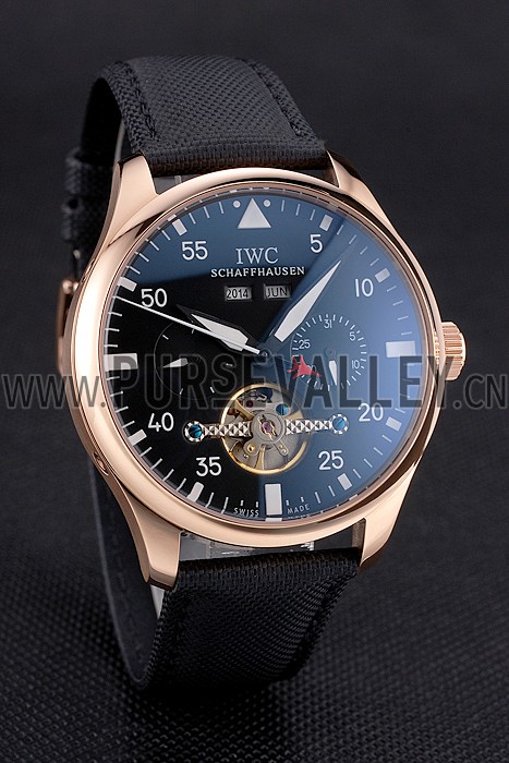 IWC Pilot Perpetual Calendar Black Dial Rose Gold Case Black Textile Strap