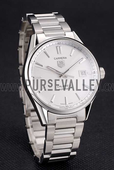 Swiss Tag Heuer Carrera Calibre 5 Silver Dial Stainless Steel Case And Bracelet