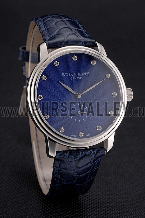 Patek Philippe Calatrava Blue Guilloche Dial Stainless Steel Case Blue Leather Strap