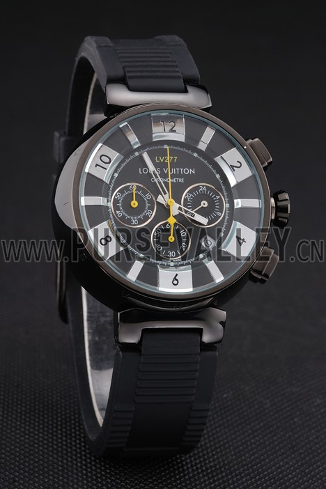 Louis Vuitton Tambour In Black Chronograph Black Dial Black Case Black Rubber Strap