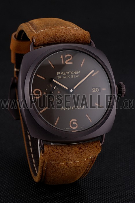 Swiss Panerai Radiomir Black Seal Brown Dial Black Case Brown Leather Strap