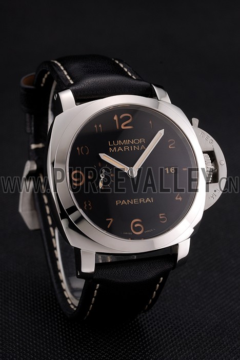 Swiss Panerai Luminor Marina 1950 3 Days Brown Dial Stainless Steel Case Black Leather Strap