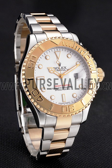 Rolex Yacht-Master White Dial Gold Bezel Stainless Steel Case Two Tone Bracelet