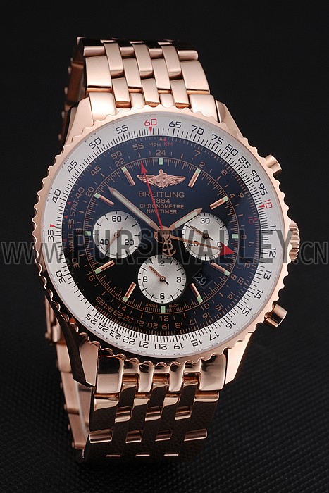 Swiss Breitling Navitimer Black Dial Rose Gold Case And Bracelet