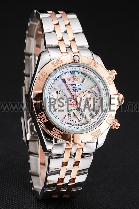 Breitling Chronomat Quartz Pearl Dial Rose Gold Bezel Stainless Steel Case Two Tone Bracelet