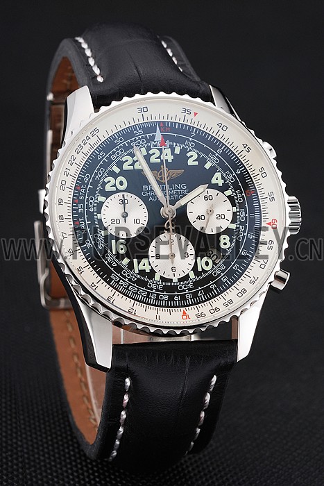 Swiss Breitling Navitimer Cosmonaute Black Dial Stainless Steel Case Black Leather Strap