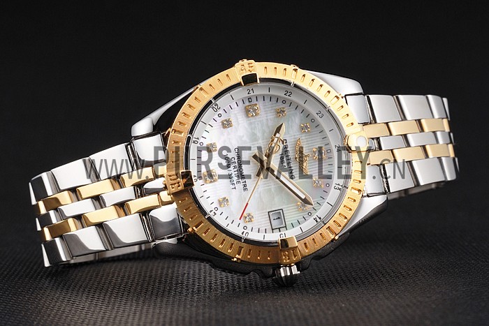 Breitling Colt Lady Pearl Dial Diamond Hour Marks Gold Bezel Stainless Steel Case Two Tone Bracelet