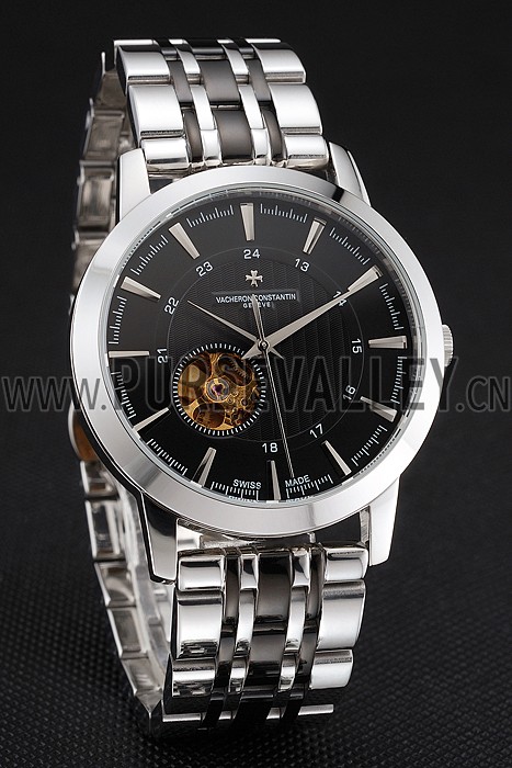 Vacheron Constantin Tourbillon Black Dial Stainless Steel Case Two Tone Steel Black Bracelet