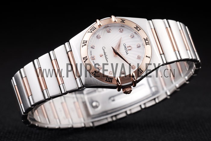 Omega Swiss Constellation Jewelry Rose Gold Case Small Radial Emblem White Dial